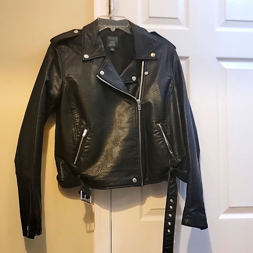 Faux leather motorcycle jacket